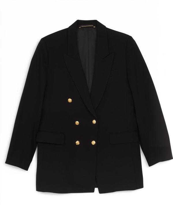 Marks & Spencer Jaqueta Blazer Feminina de Dupla Abotoação Tamanho 14 Preta Lã Nova
