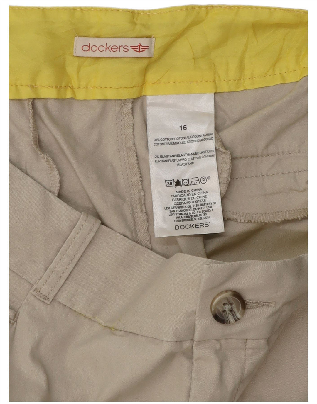 Calça capri feminina DOCKERS reta US 16 2XL W38 L22 algodão bege