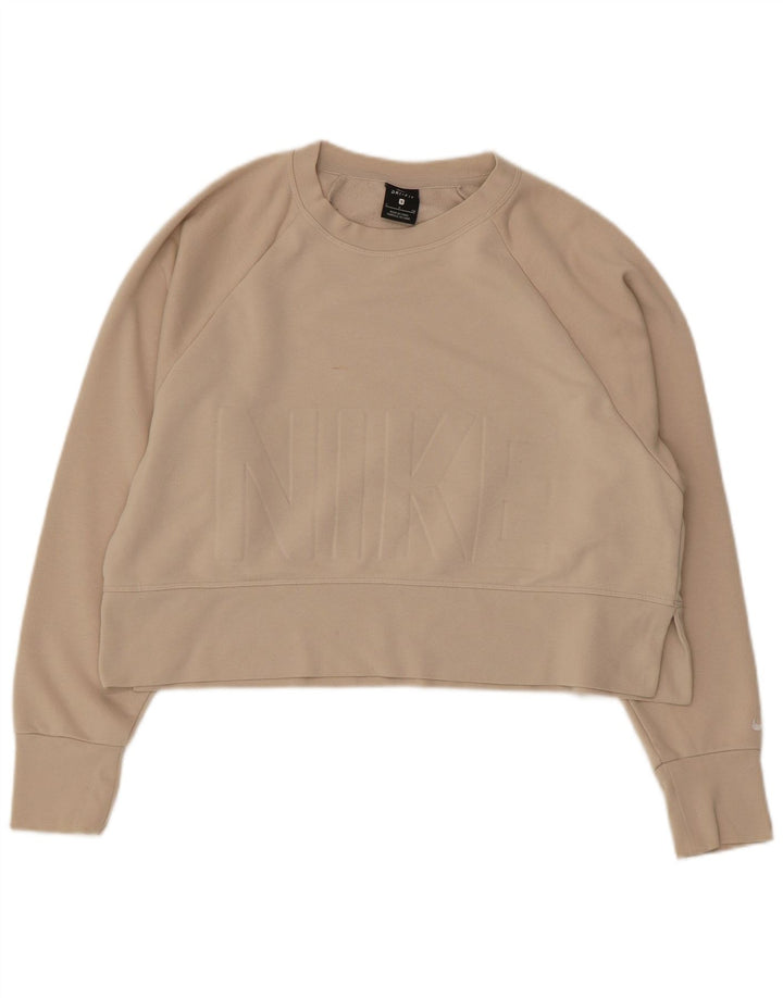 NIKE Womens Crop Oversized Graphic Moletom Jumper UIK 10 Pequeno Bege