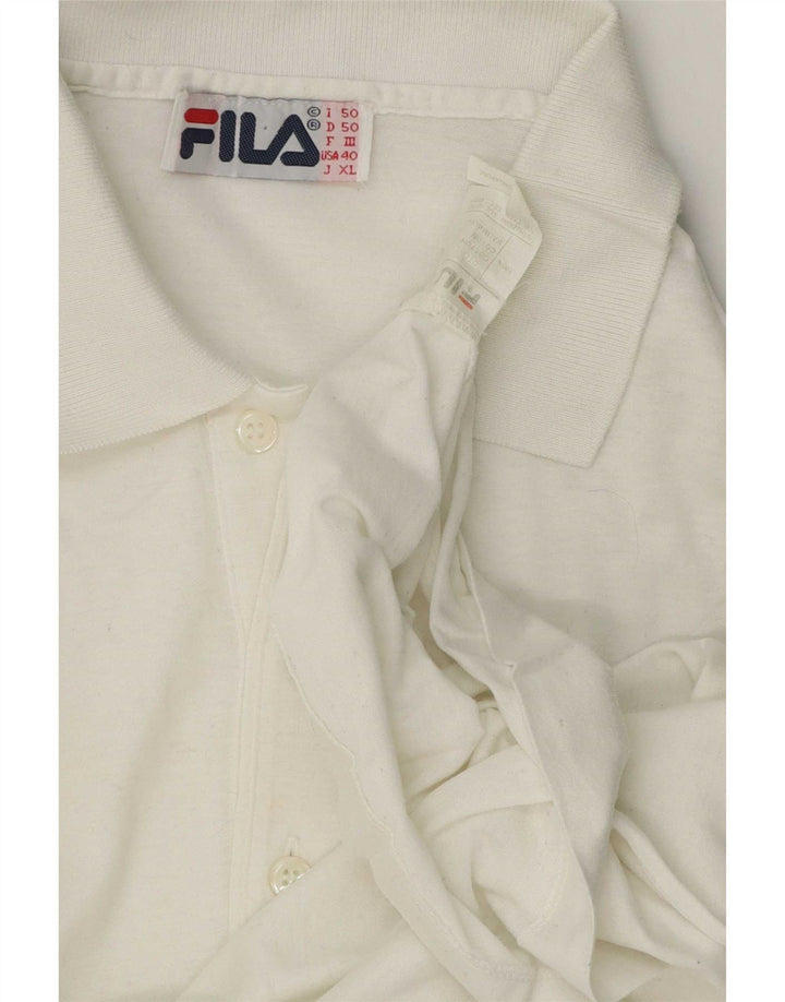 Camisa pólo gráfica masculina Fila IT 50 algodão colorblock branco médio
