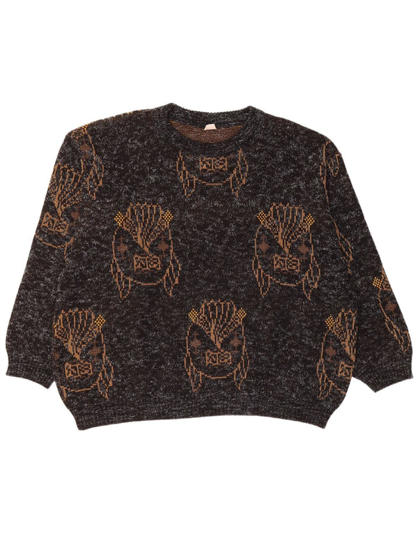 Suéter feminino VINTAGE com gola redonda e gola redonda UK 18 XL preto manchado