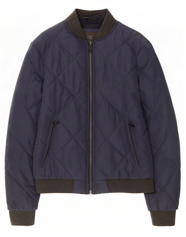 Jaqueta bomber masculina acolchoada Marks & Spencer UK 38 poliéster azul marinho médio
