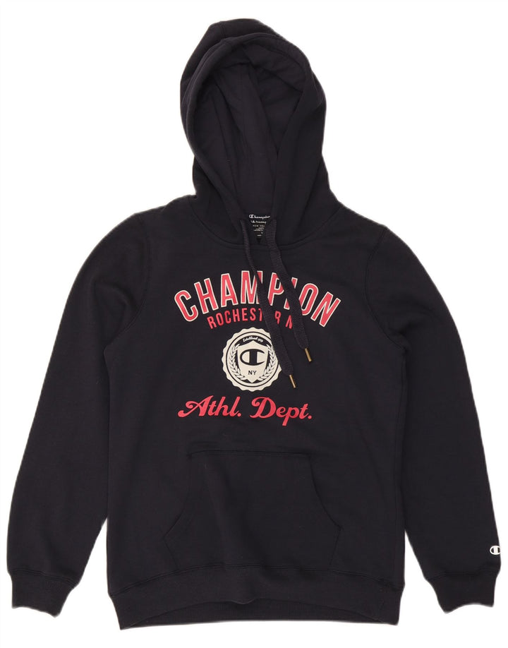 CHAMPION Girls NY Rochester moletom com capuz gráfico 11-12 anos azul marinho