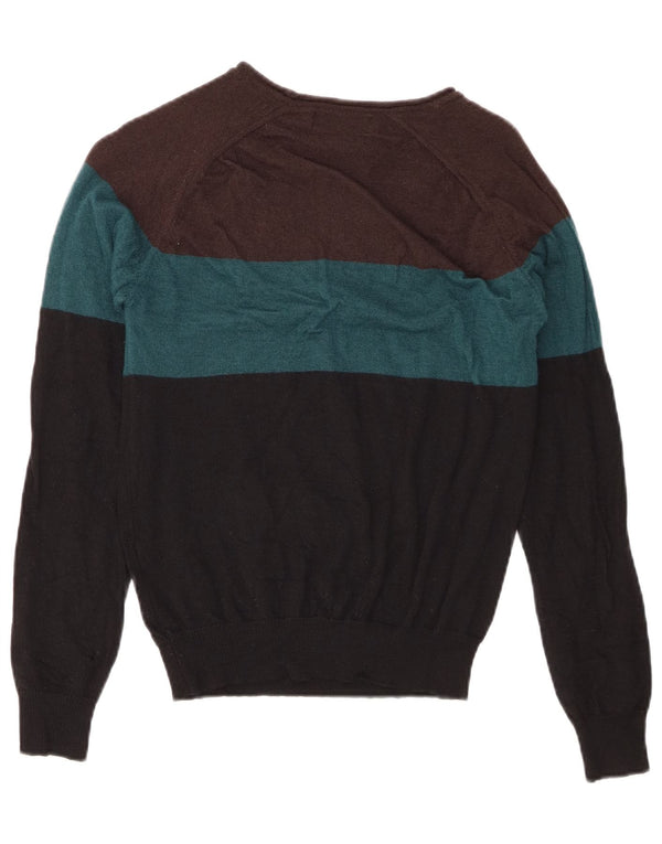 Zara Suéter masculino com gola canoa, médio, multicolorido, lã colorblock