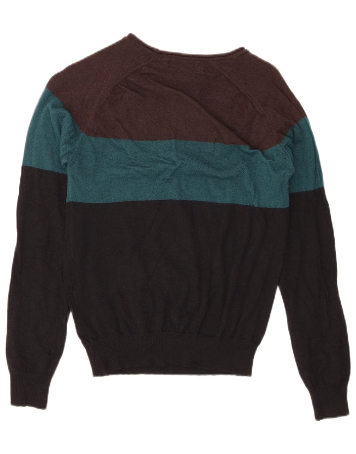 Zara Suéter masculino com gola canoa, médio, multicolorido, lã colorblock