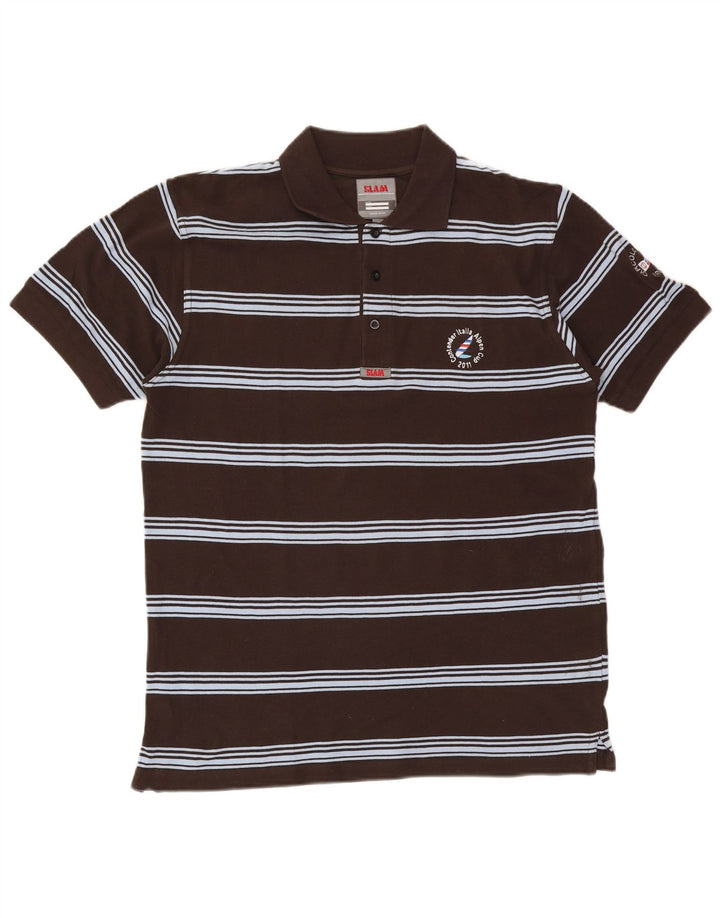 Slam Mens Polo Shirt Large Brown Striped Cotton