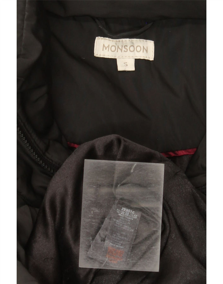 Monsoon Womens Longline acolchoado casaco UK 10 pequeno poliéster preto