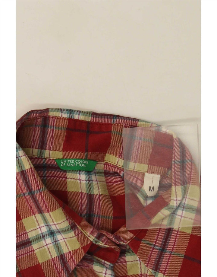 Camisa militar feminina de flanela Benetton UK 12 xadrez vermelho médio
