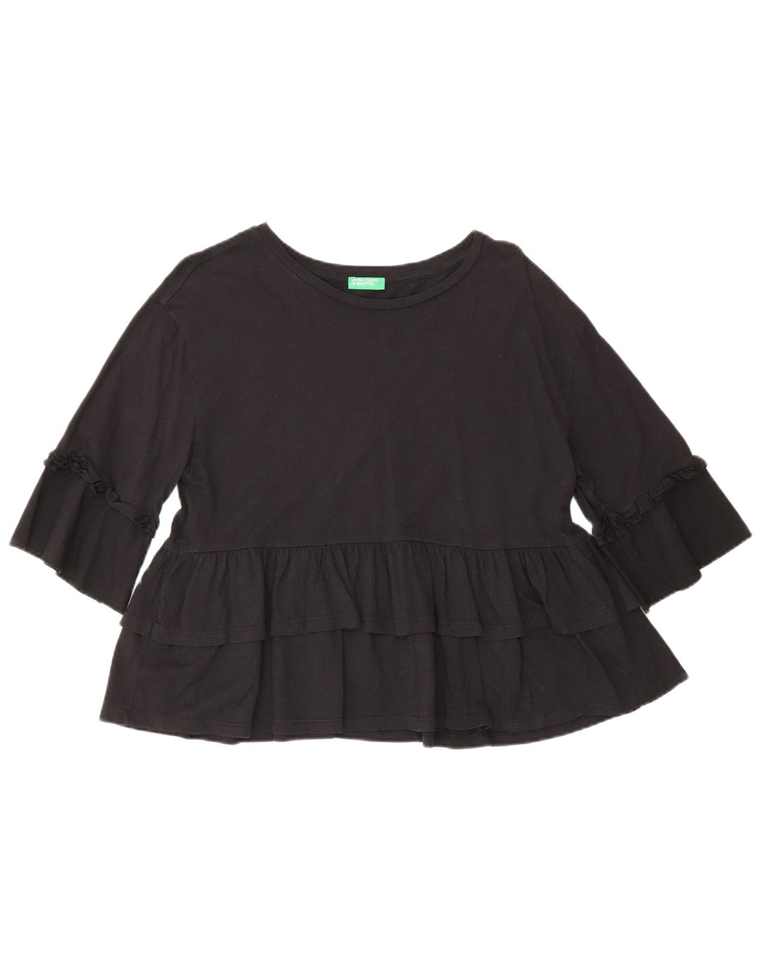 Blusa feminina de manga 3/4 Benetton EUA 4 pequena preta