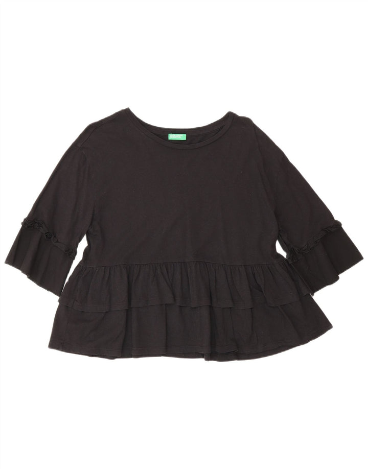 Blusa feminina de manga 3/4 Benetton EUA 4 pequena preta