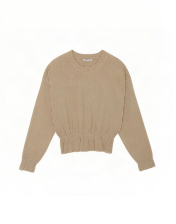 Zara Womens Top Oversized Manga Longa UK 10 Pequeno Poliéster Bege