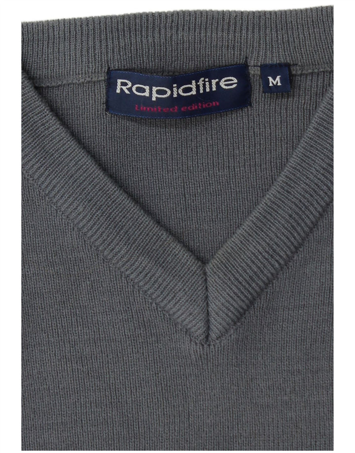 Suéter masculino VINTAGE com decote em V acrílico cinza médio