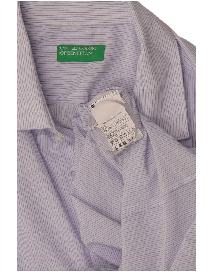 Camisa masculina Benetton grande viscose listrada azul