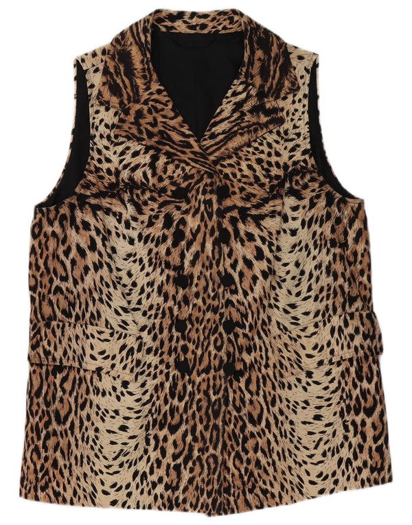 Jaqueta blazer feminina vintage com peito duplo Reino Unido 16 grande estampa animal marrom