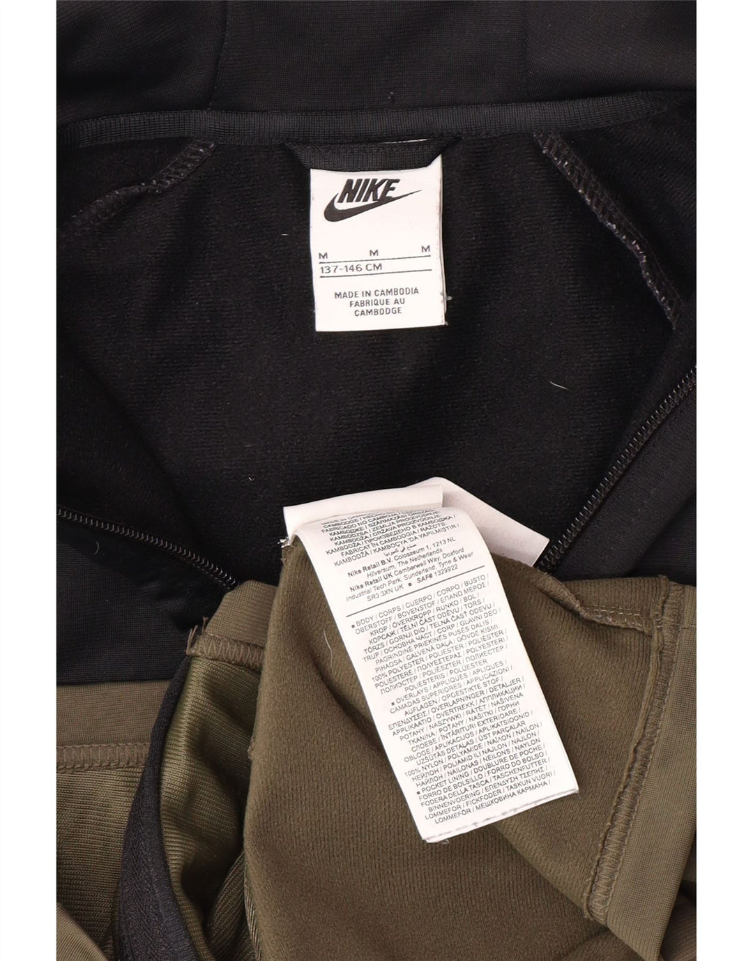 Suéter NIKE feminino com capuz e zíper 10-11 anos médio cáqui colorblock