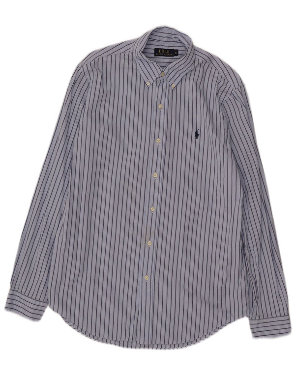 Polo Ralph Lauren Camisa masculina de algodão listrado azul médio