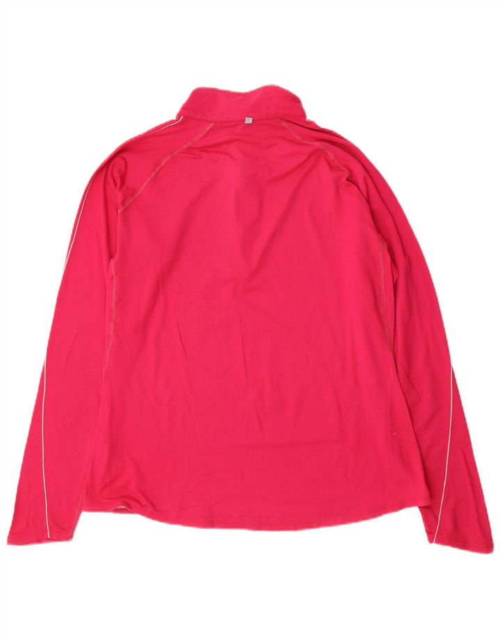 Nike Womens Dri Fit Zip Neck Pullover Treino Top UK 16 Grande Rosa Nylon