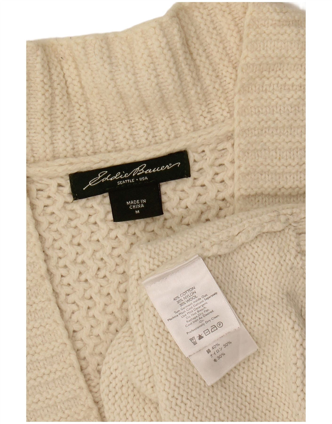 Suéter cardigã feminino EDDIE BAUER UK 14 médio off white algodão