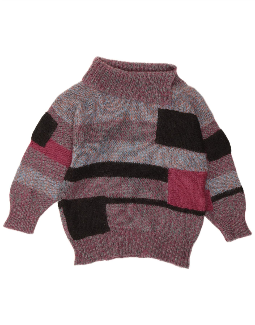 Suéter feminino VINTAGE com gola redonda UK 18 XL roxo colorblock