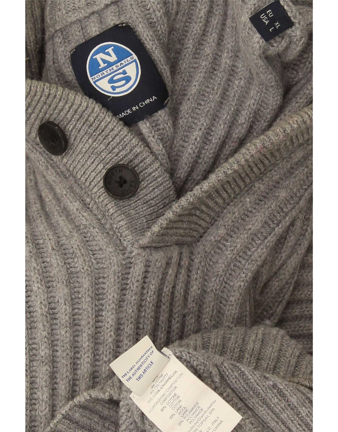 Suéter masculino North Sails com gola com botão e algodão cinza grande