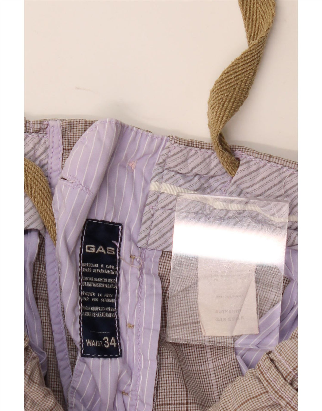 Gas Mens Chino Shorts W34 Grande Xadrez Cinza