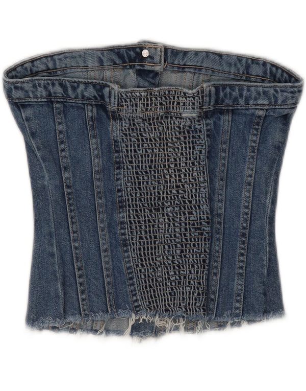 Zara Womens Denim Corset Top UK 4 XS Azul Algodão