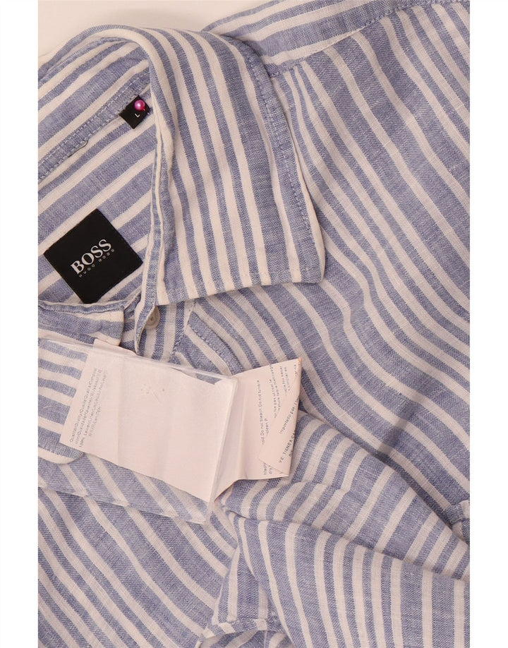 Camisa masculina Hugo Boss grande linho listrado azul