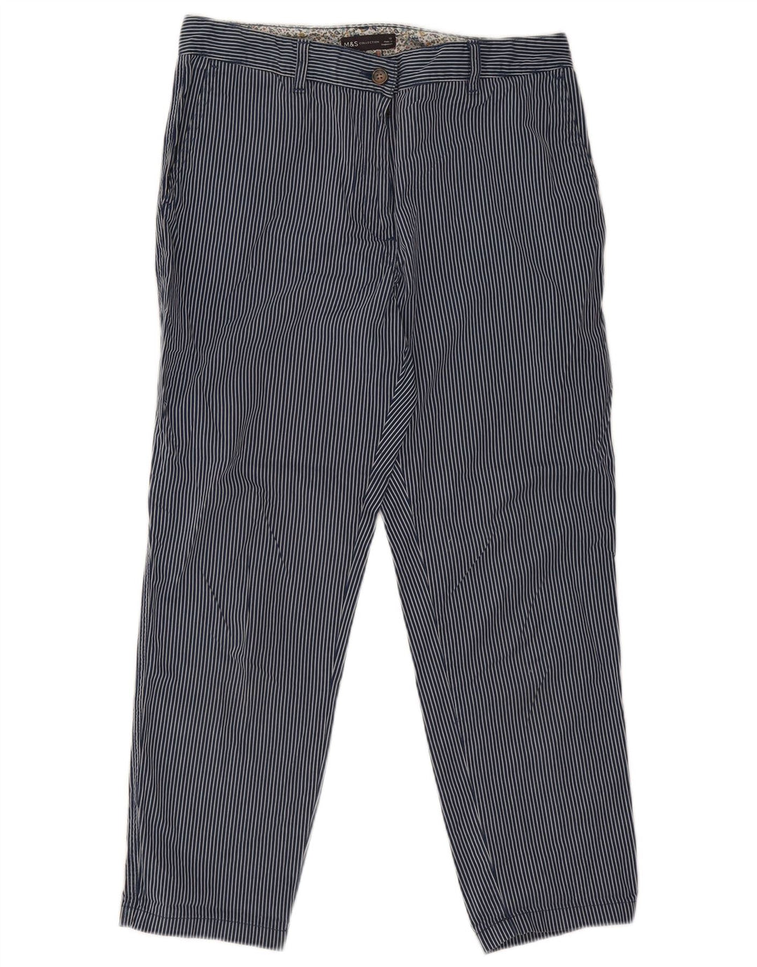Calças cortadas femininas Marks & Spencer UK 12 médio W30 L26 azul marinho