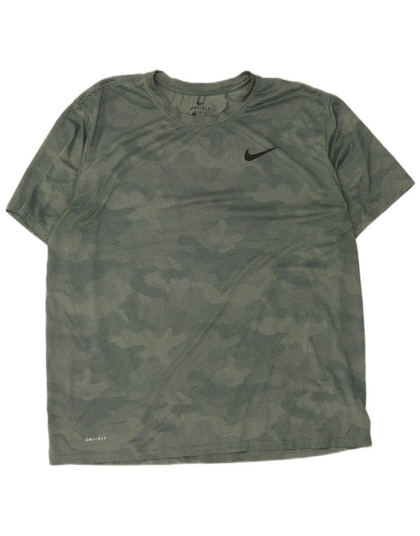 Nike Mens Dri Fit Camiseta Top 2XL Verde Camuflagem Poliéster