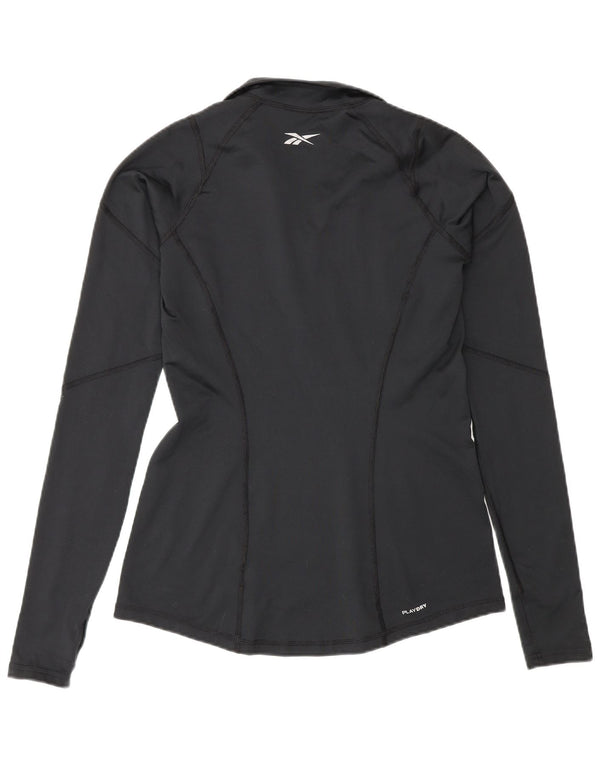 Reebok Womens Zip Neck Pullover Treino Top UK 12 Médio Preto Poliéster