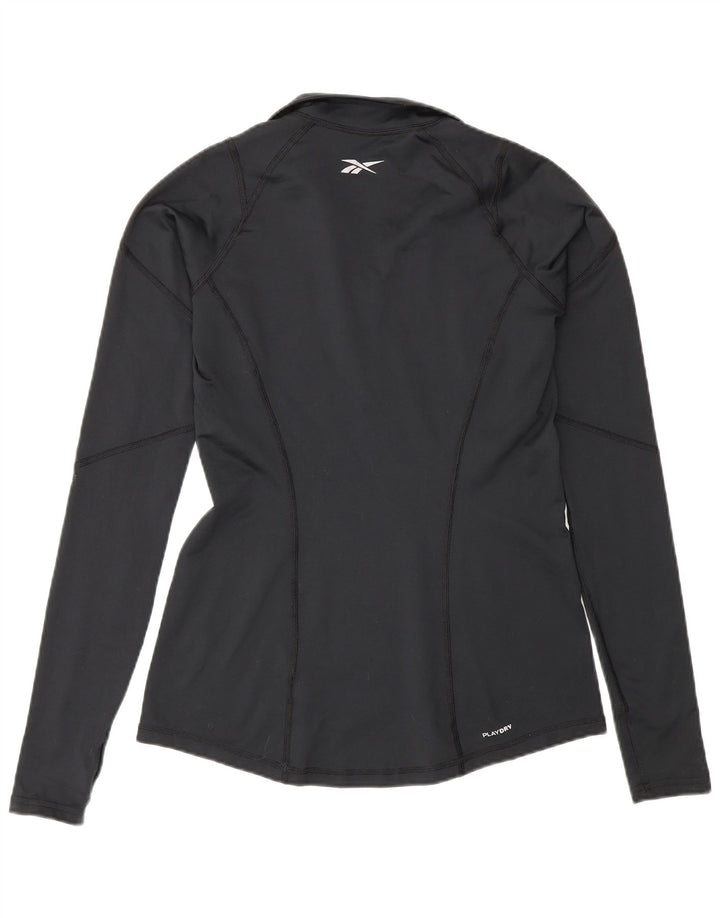 Reebok Womens Zip Neck Pullover Treino Top UK 12 Médio Preto Poliéster