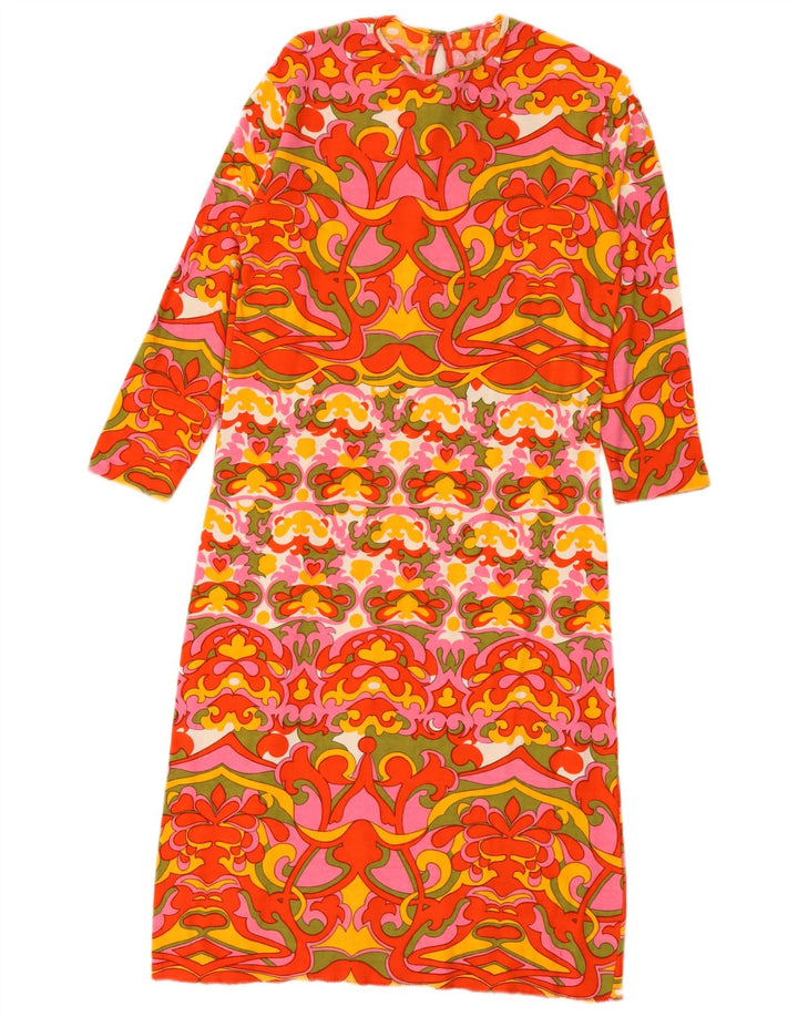 Vestido feminino vintage manga 3/4 UK 12 floral vermelho médio
