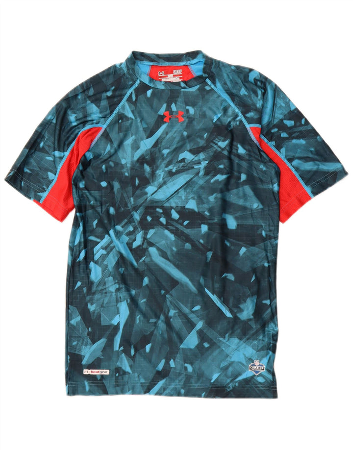 Camiseta masculina Under ARMOR Heat Gear top pequeno azul geométrico de poliéster