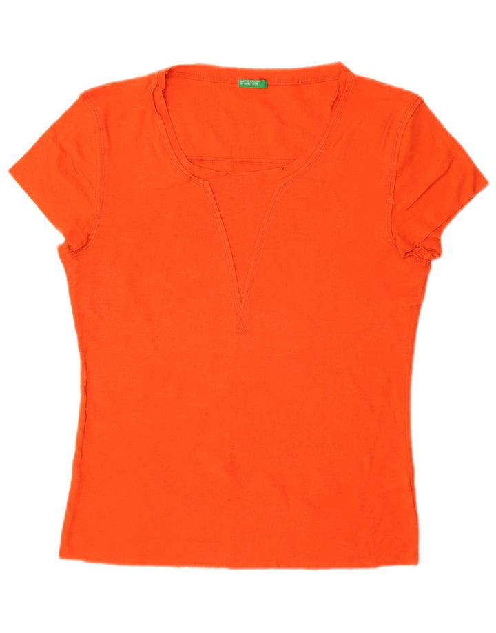 Camiseta feminina Benetton UK 14 grande algodão laranja