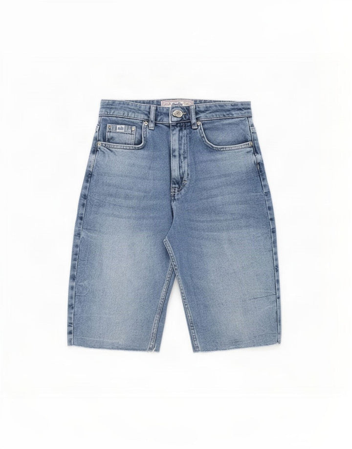 Shorts jeans feminino Superdry W28 algodão azul médio