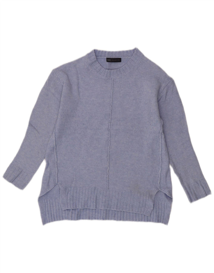 Suéter feminino Marks & Spencer com gola redonda Reino Unido 10 pequeno azul acrílico