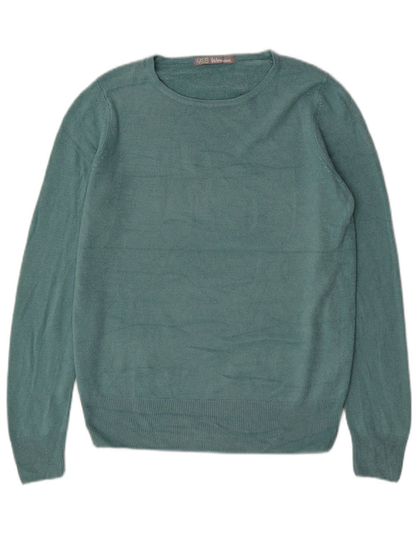 Suéter feminino Marks & Spencer com gola canoa e acrílico azul pequeno Reino Unido 10