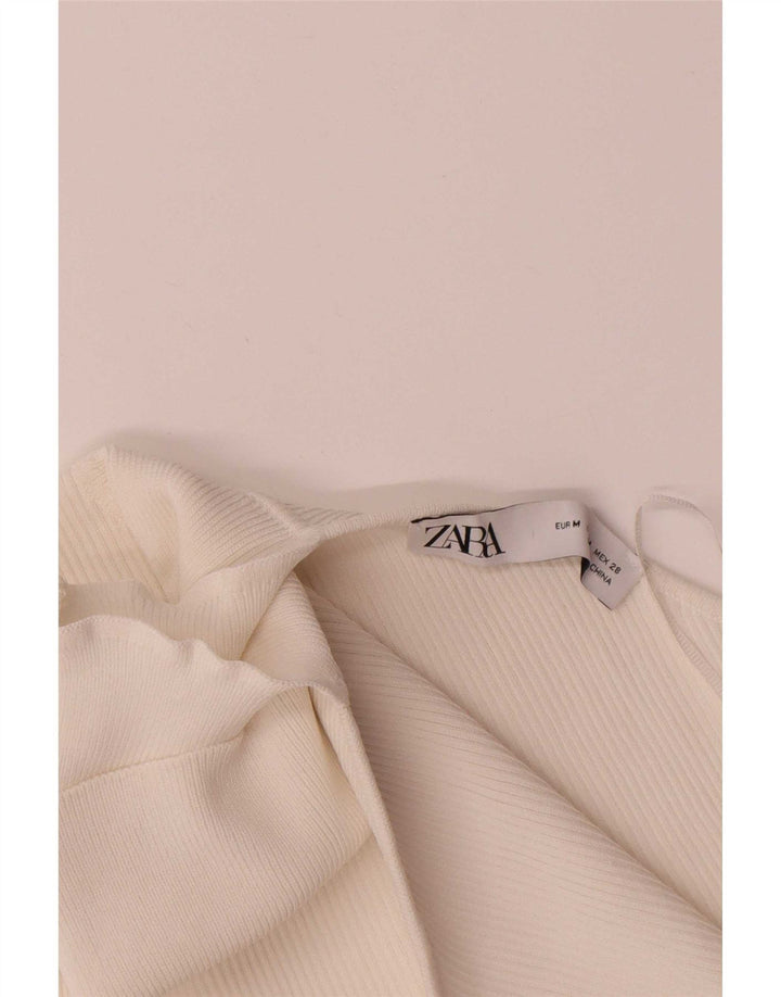 Zara Top feminino de manga comprida com um ombro UK 12 viscose branca média