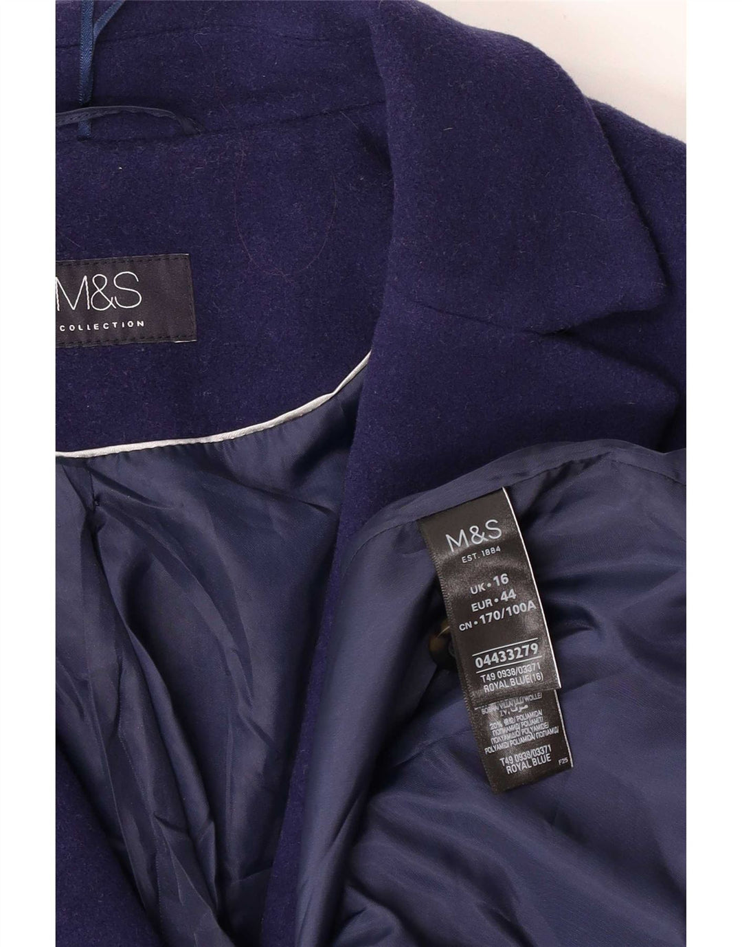 Sobretudo feminino Marks & Spencer grande tamanho UK 16 grande lã azul