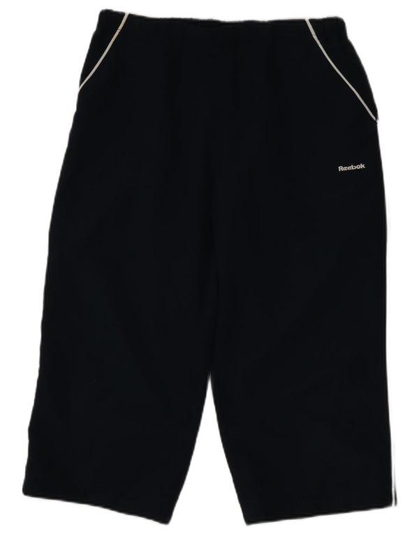 Reebok Womens Capri Calças de treino UK 14 Médio Azul Marinho Poliéster