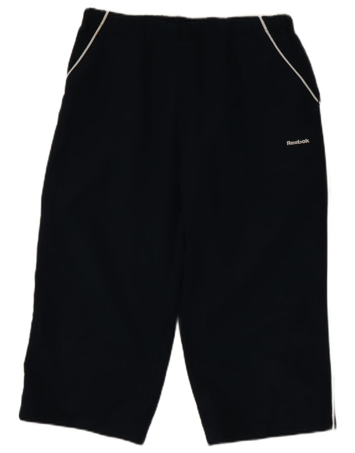 Reebok Womens Capri Calças de treino UK 14 Médio Azul Marinho Poliéster