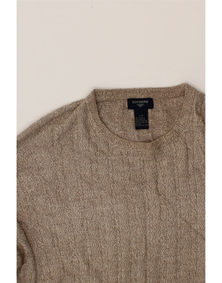 DOCKERS Mens Crew Neck Jumper Sweater Large Beige Acrylic Vintage Dockers and Second-Hand Dockers from Messina Hembry 