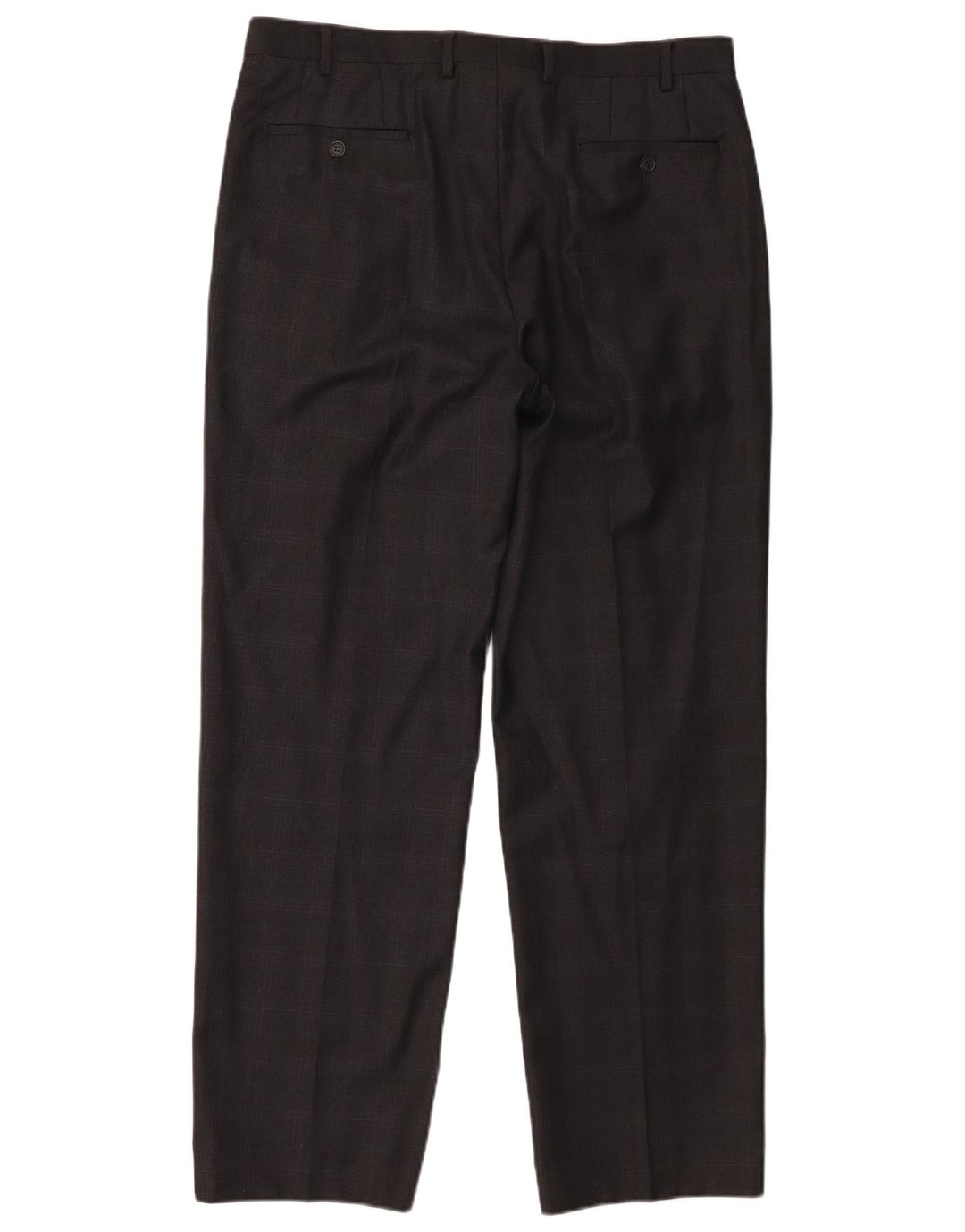 Calça masculina de terno reto Marks & Spencer W36 L31 cinza xadrez nova lã