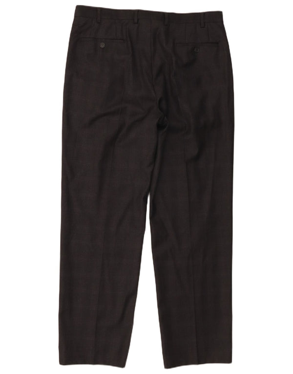 Calça masculina de terno reto Marks & Spencer W36 L31 cinza xadrez nova lã