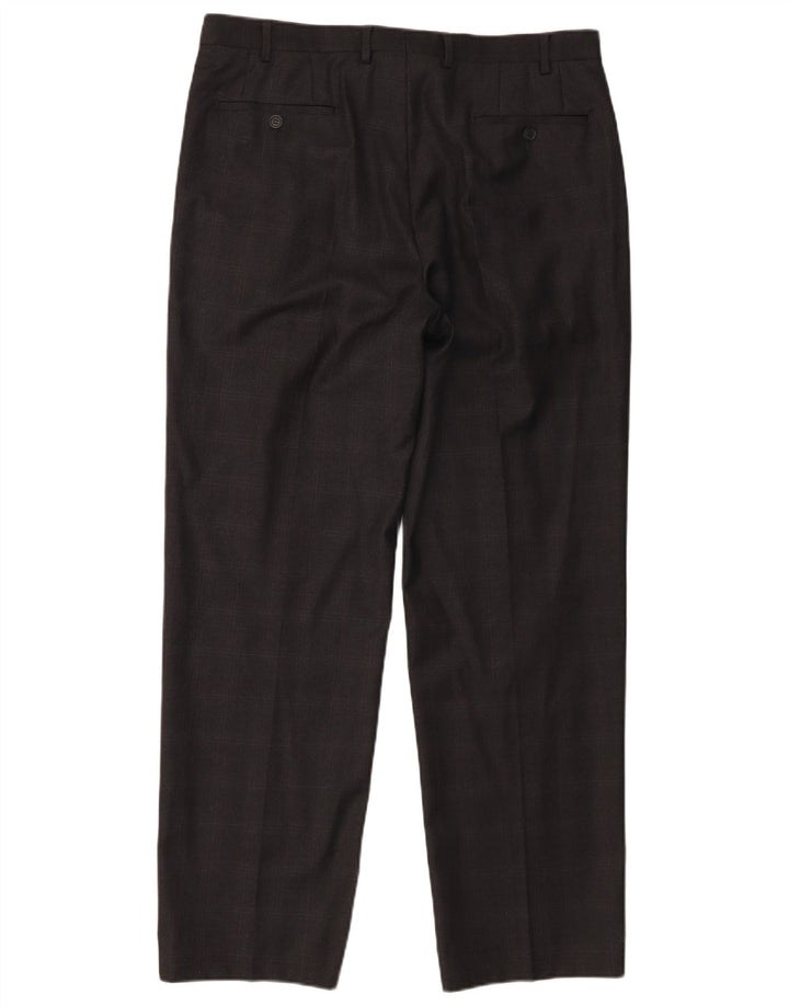Calça masculina de terno reto Marks & Spencer W36 L31 cinza xadrez nova lã