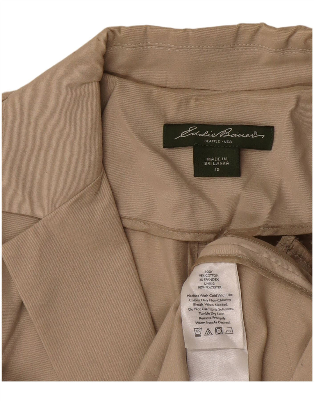 Jaqueta blazer feminina EDDIE BAUER com 2 botões EUA 10 algodão bege grande