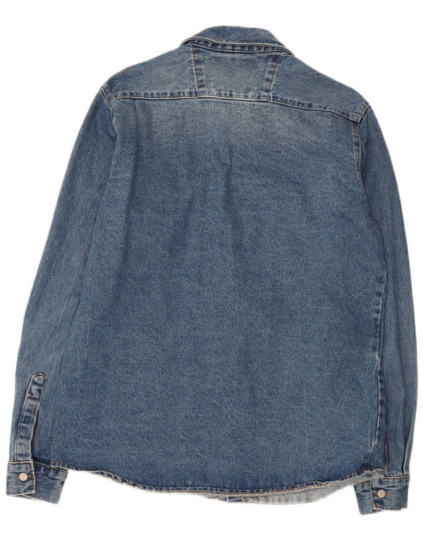 Camisa jeans masculina VINTAGE desgastada grande algodão azul