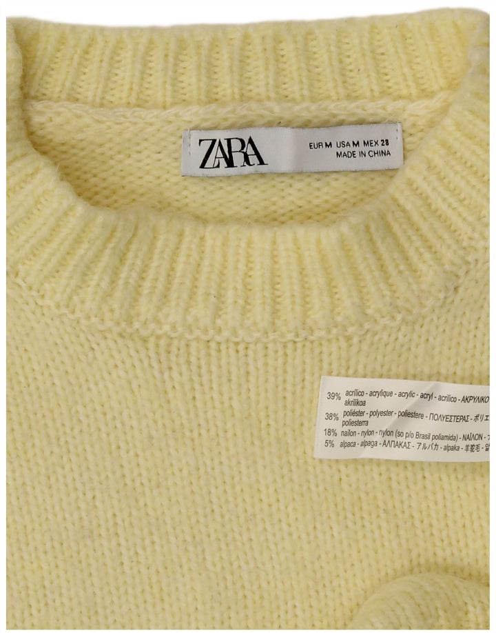 Zara Suéter feminino cropped oversized com gola redonda Reino Unido 14 médio amarelo