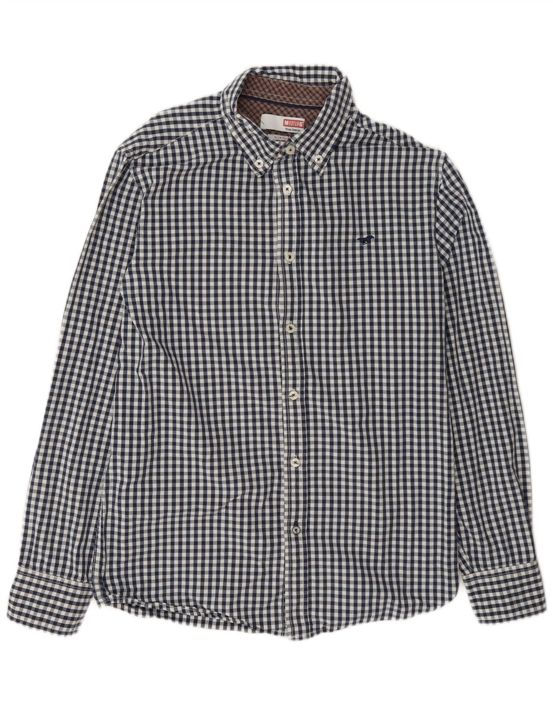 Camisa masculina Mustang Slim Fit médio algodão guingão azul marinho