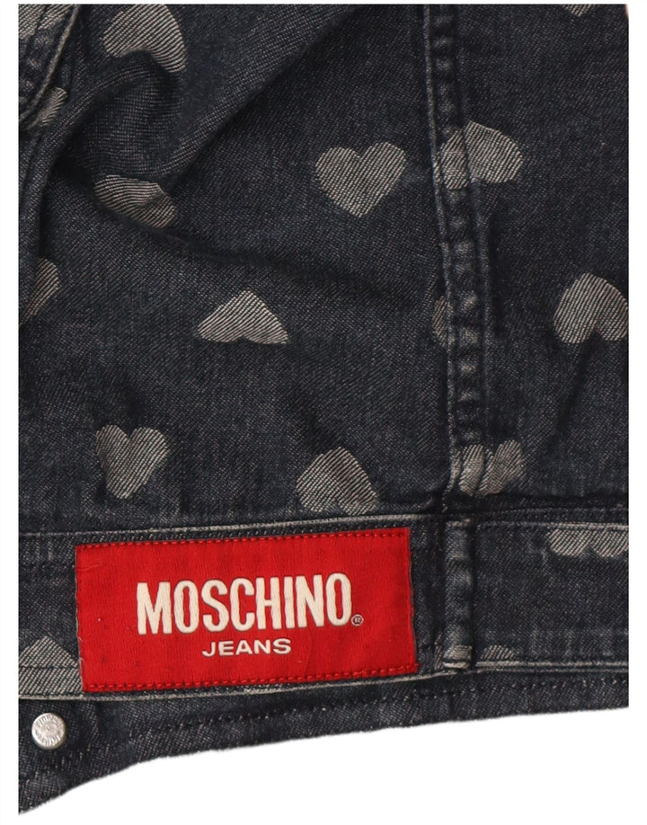 Jaqueta jeans estampada feminina Moschino UK 12 médio azul marinho algodão coração
